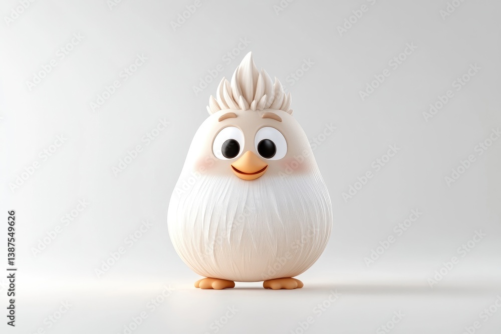 Cute, fluffy, white bird character. Smiling, expressive eyes. 3D render Cute, fluffy, white bird character. Smiling, expressive eyes. 3D render