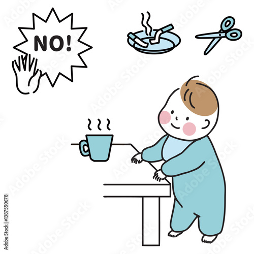 つかまり立ちをする赤ちゃんの事故防止イラスト