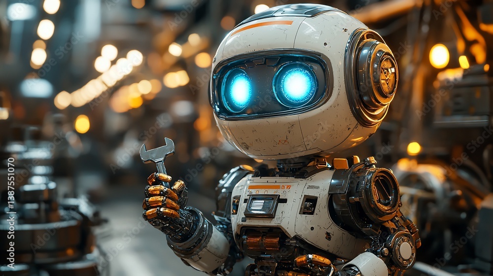 Cute Robot Working in Factory Cute Robot Working in Factory