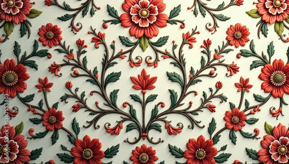 Intricate floral damask pattern in muted tones , seamless, image Intricate floral damask pattern in muted tones , seamless, image