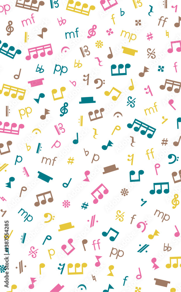 custom made wallpaper toronto digital音楽記号の背景パターン（縦・カラフル）