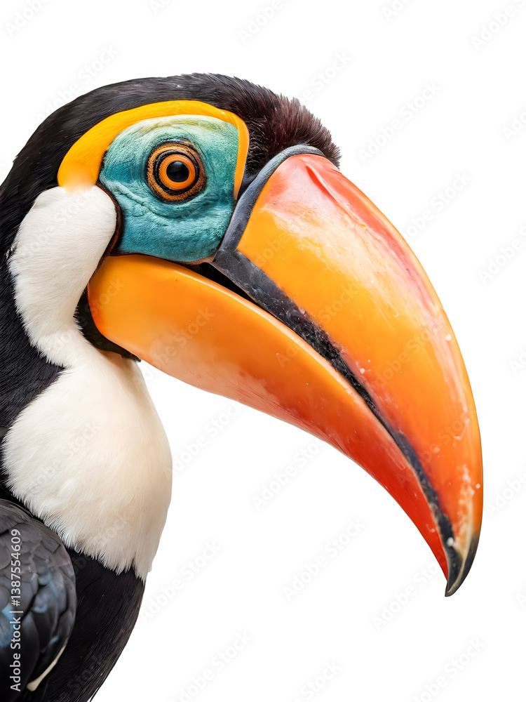 Fototapeta premium Close up of the head of a toucan isolated on white background