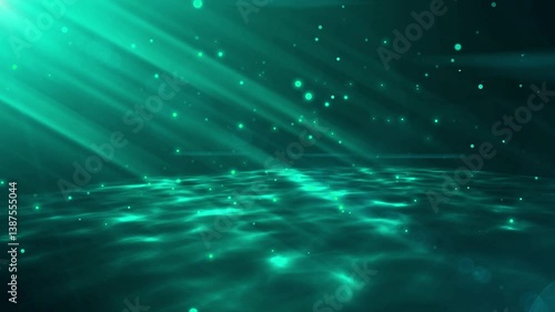 cyan realistic 3d particle underwater particle bouncing floor floating particles with beautiful flares background animation