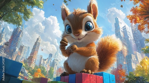 Cute Squirrel in City Park