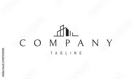 Vector logo with an abstract image of a modern mansion in a linear style.
