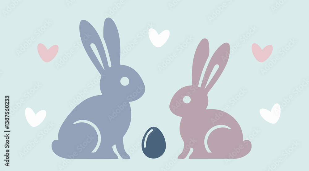 Vector illustration of bunny silhouettes with flowers and hearts for Easter, cute and festive design. Vector illustration of bunny silhouettes with flowers and hearts for Easter, cute and festive design.