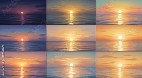 Fototapeta Naklejka Na Ścianę i Meble -  Nine sunsets over the ocean