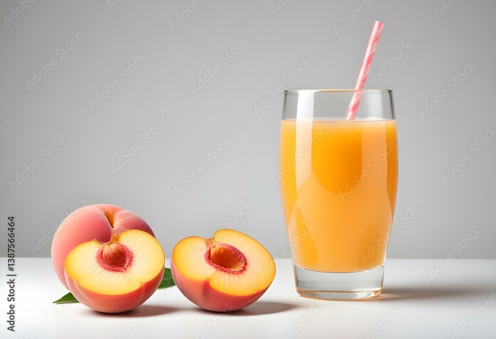 glass of peach juice isolated on a white background glass of peach juice isolated on a white background