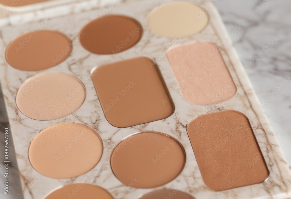 Fototapeta premium Makeup palette with neutral tones on marble surface