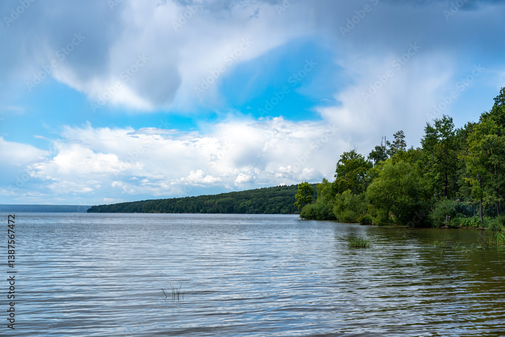 Fototapeta premium Different landscapes on the lake in summer.