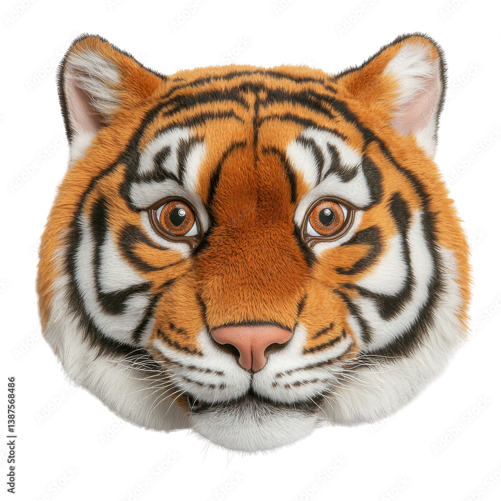 Obraz premium A realistic illustration of tiger face with detailed fur and expressive eyes, showcasing majestic beauty of this wild animal. intricate patterns and vibrant colors highlight tiger natural elegance