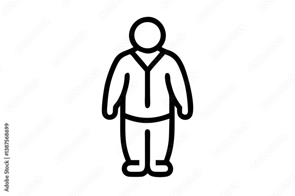 Stick figure character in minimalist style representing a man standing in front view, black outline on white background Stick figure character in minimalist style representing a man standing in front view, black outline on white background