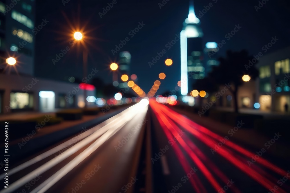 Abstract late-night city lights, blurred motion trails , texture, glow Abstract late-night city lights, blurred motion trails , texture, glow