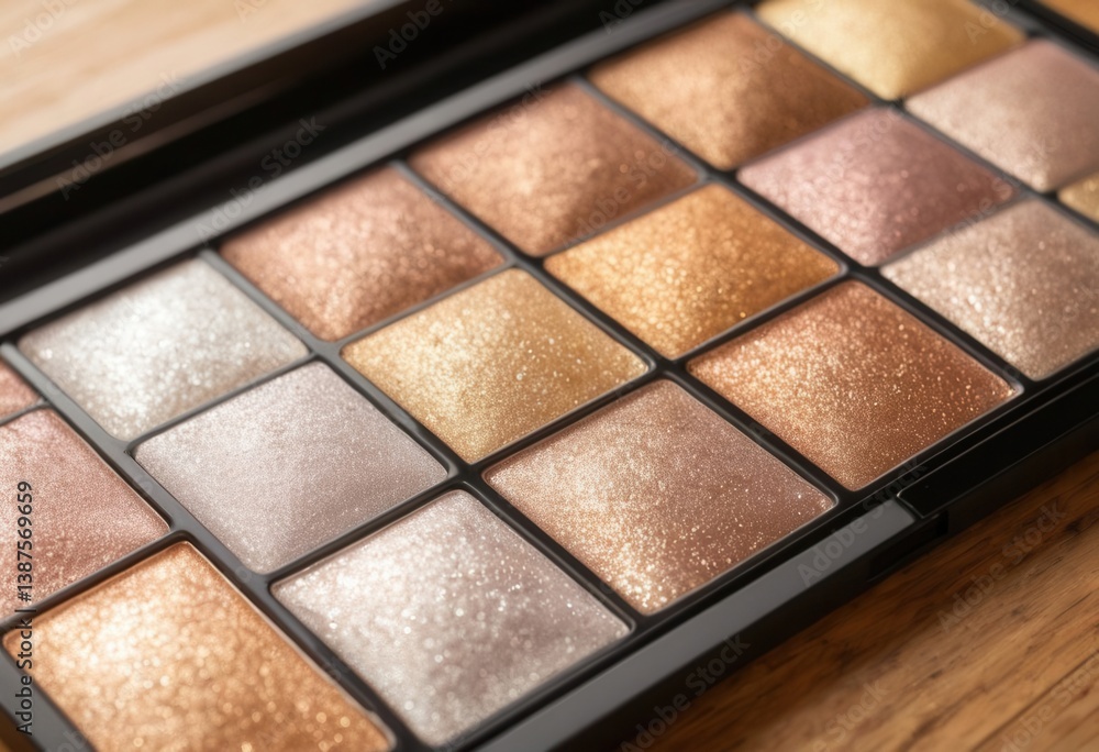 Fototapeta premium Shimmering metallic eyeshadow palette with warm golden tones