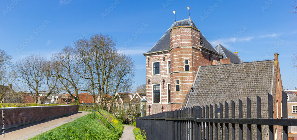 Panorama of the walking path at the historic Tolhuis building in Gorinchem, Netherlands