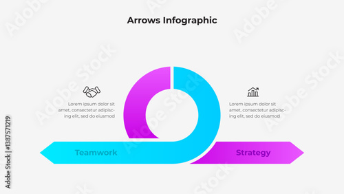 A gradient infographic illustrating teamwork and strategy, featuring interconnected arrows and icons symbolizing cooperation and growth, ideal for business presentations or analysis graphics