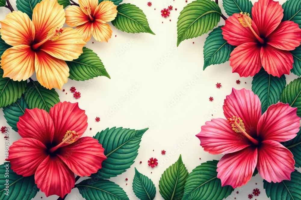 Bold hibiscus print, vibrant colors, tropical feel, summer background, floral Bold hibiscus print, vibrant colors, tropical feel, summer background, floral