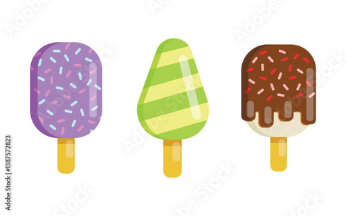 Flat icons set. Colorful icon. Summer sweet cold fruit food lolly dessert. 