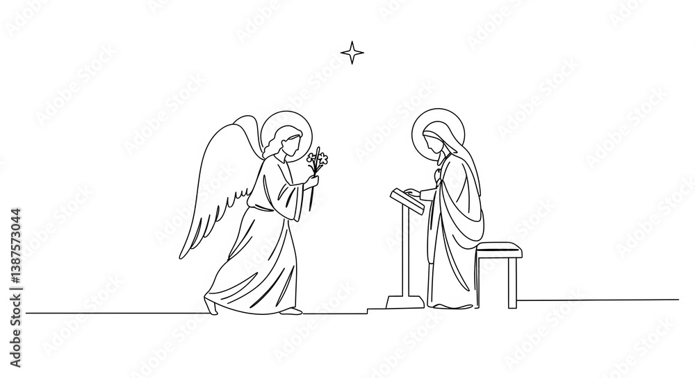 Minimal Line Drawing of the Annunciation with Gabriel and Mary Minimal Line Drawing of the Annunciation with Gabriel and Mary