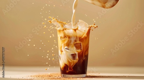 Wallpaper Mural A glass of coffee with ice and milk poured into it Torontodigital.ca