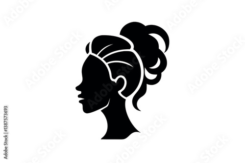 Stylish woman profile icon with afro puff and headband, black silhouette vector emphasizing cultural beauty and identity