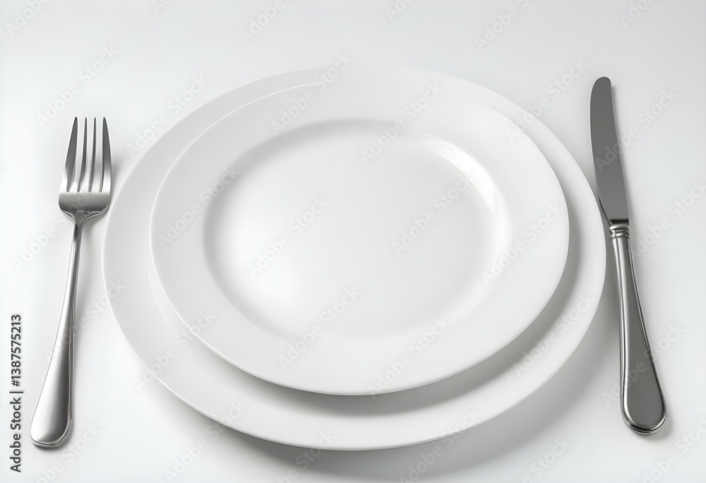 Plate and cutlery. Isolated on white background Plate and cutlery. Isolated on white background