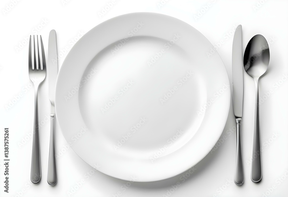 Plate and cutlery. Isolated on white background Plate and cutlery. Isolated on white background