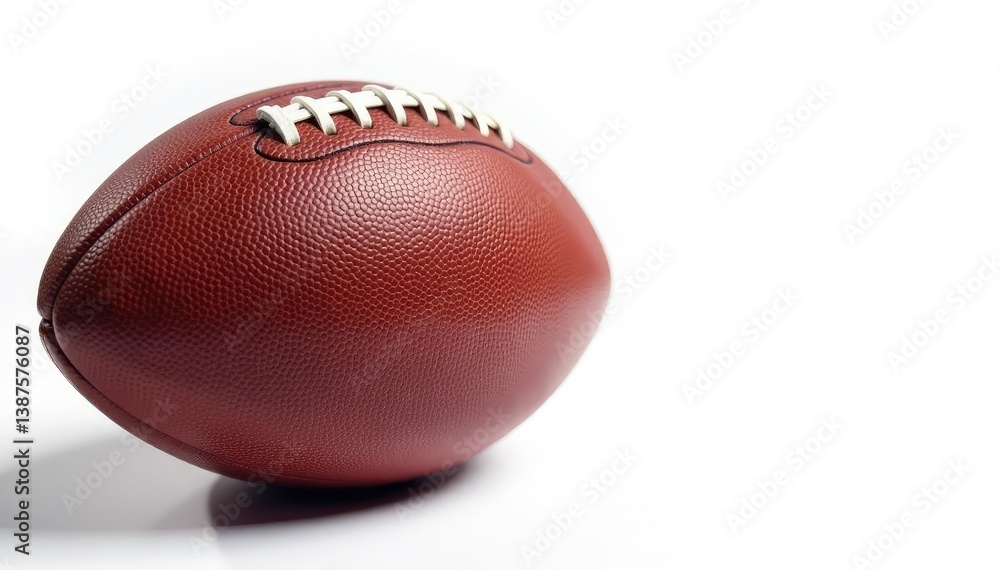 Close-up of leather football on white background, sports equipment, goal Close-up of leather football on white background, sports equipment, goal