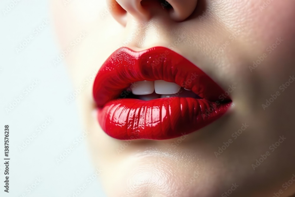 Obraz premium Close-up of luscious red lips, stark white backdrop, promotional, intense, red lips