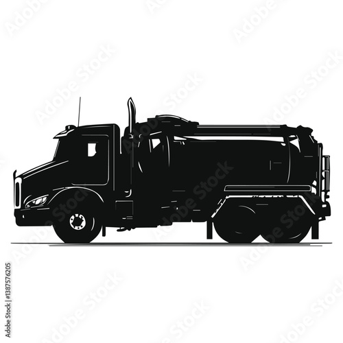 Septic Tanker Truck Silhouette - Vector Illustration on White Background
