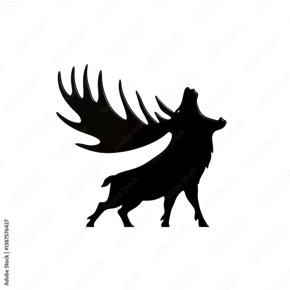 Fototapeta premium A silhouette of majestic elk with large antlers is depicted, showcasing its powerful stance and wild nature. elk appears to be calling out, emphasizing its presence in wilderness