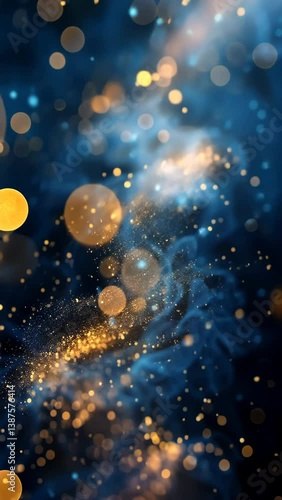 A mesmerizing display of swirling blue and gold bokeh lights, creating a dreamy and ethereal cosmic atmosphere.