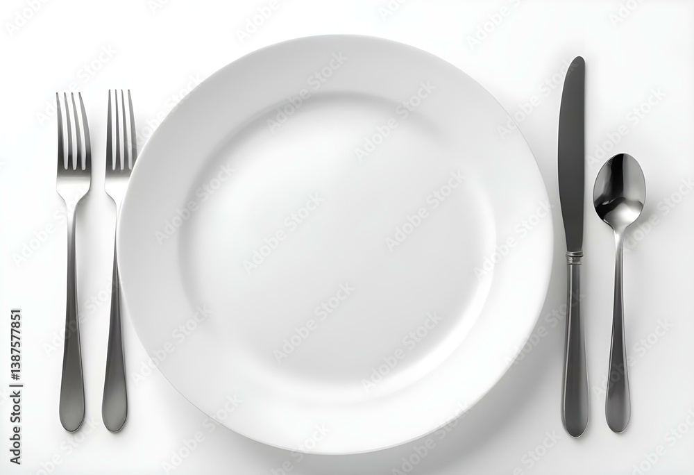 Plate and cutlery. Isolated on white background Plate and cutlery. Isolated on white background