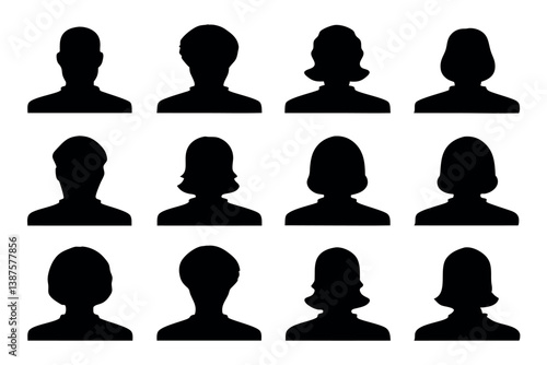 Conceptual vector icons of grouped individuals with no facial features, portraying corporate, societal or demographic themes