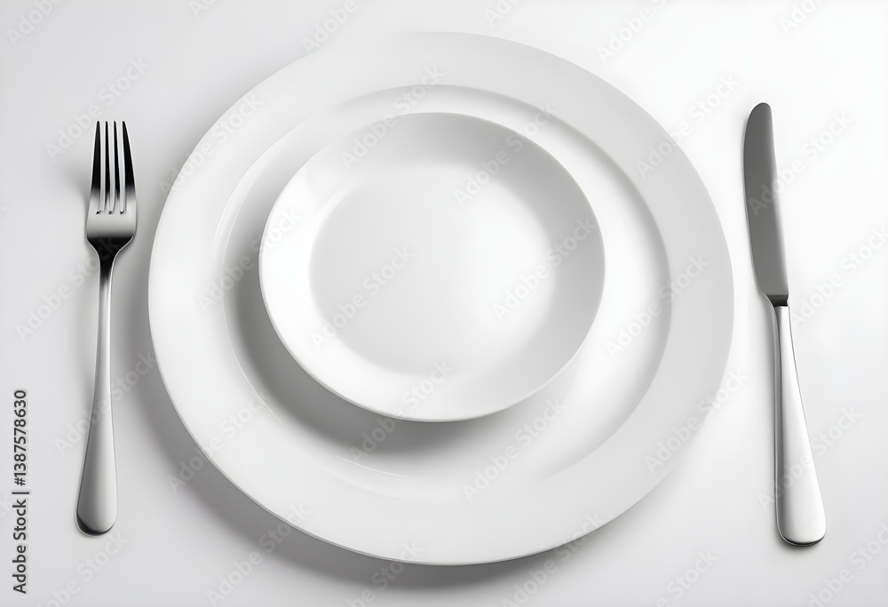 Plate and cutlery. Isolated on white background Plate and cutlery. Isolated on white background