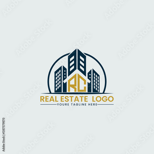 Elegant RC Real Estate Logo with Urban Skyline
