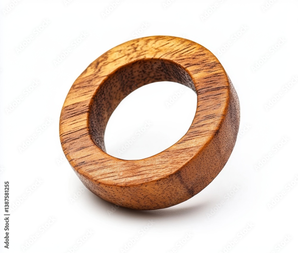 Wooden Ring Isolated on White Surface Displaying Grain Detail Wooden Ring Isolated on White Surface Displaying Grain Detail
