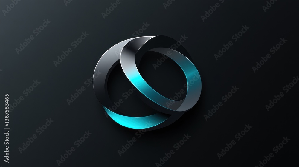 Elegant interlocked rings with luminescent accent on dark backdrop Elegant interlocked rings with luminescent accent on dark backdrop