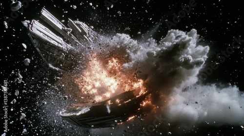 Wallpaper Mural Exploding Spaceship in Deep Space with Debris and Fire Torontodigital.ca