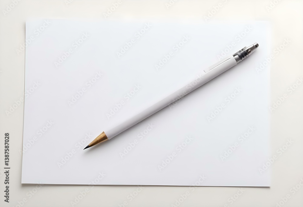 Blank paper with mechanical pencil isolated on white Blank paper with mechanical pencil isolated on white