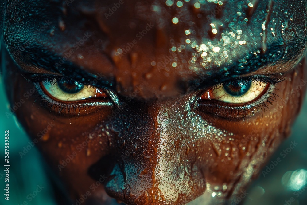 Close-up of athlete's intense eyes reflecting determination and focus during a challenging moment Close-up of athlete's intense eyes reflecting determination and focus during a challenging moment