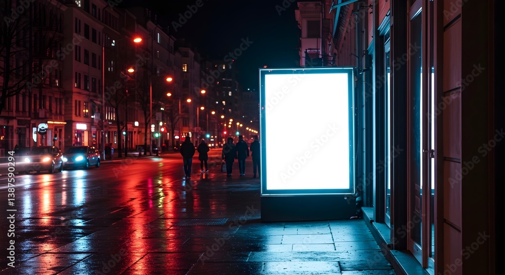 Blank billboard on a city street at night. Blank billboard on a city street at night.