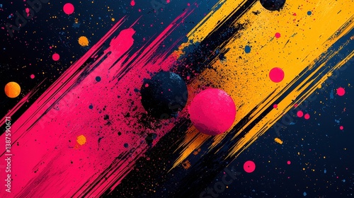 A dynamic, high-energy pattern filled with vibrant graffiti-style abstract shapes, splashes of color, and brushstrokes, bringing urban street art into a digital design. 