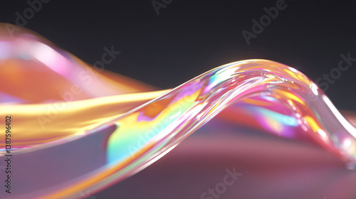 Iridescent ribbon flowing with vibrant colors on a dark background creating a fluid motion effect
