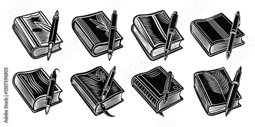 Books vector silhouette set black leather wallet