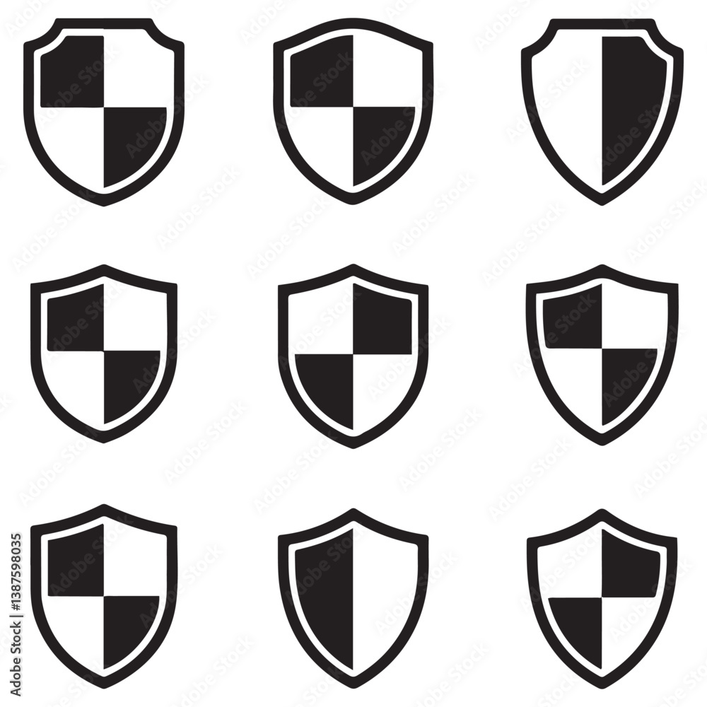 Shield icons set. Protect shield Silhouette Vector Black. with white background Shield icons set. Protect shield Silhouette Vector Black. with white background