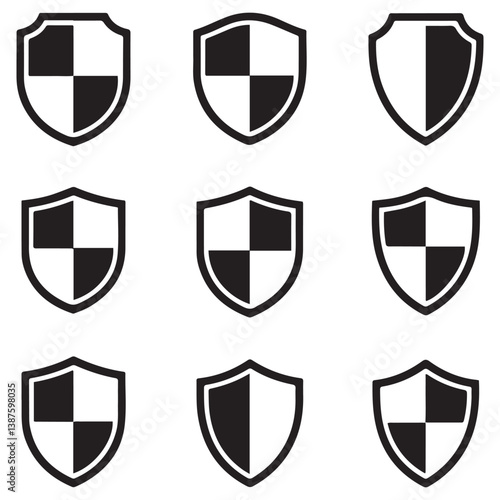 Shield icons set. Protect shield Silhouette Vector Black. with white background