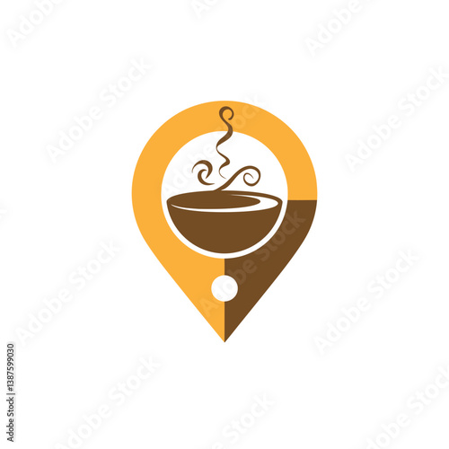 Coffee Shop Location Pin  with Steaming Cup Illustration– Modern Café Navigation Symbol