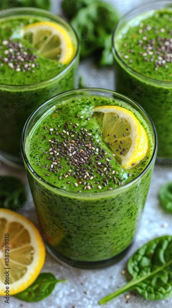 Fototapeta premium Fresh green smoothie with lemon and chia seeds