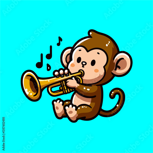 Vector of Monkey playing trumpet